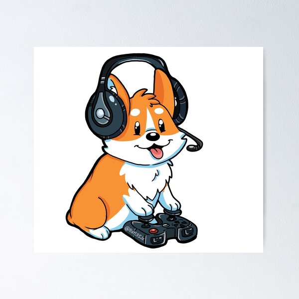 Cute Corgi Gaming' Poster, picture, metal print, paint by Michael I. Organ