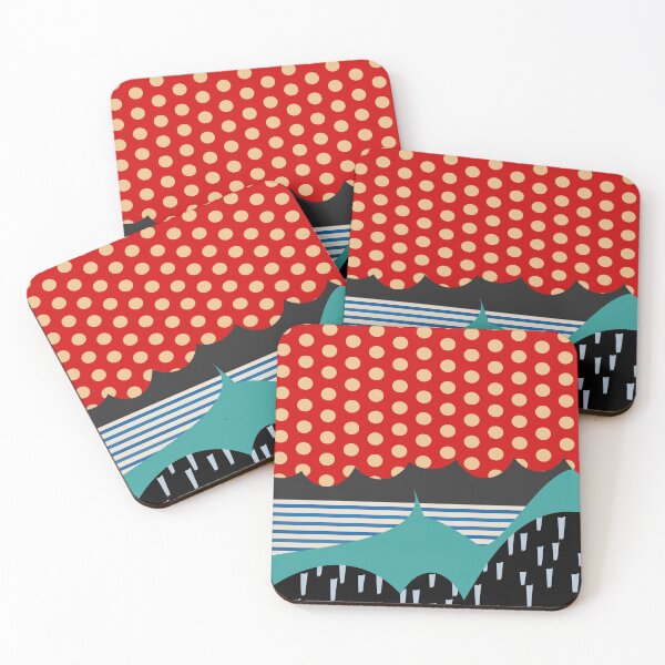 Item preview, Red & Yellow Polka Dots with Blue and Black stripes, weird surreal pattern designed and sold by ImageNugget.