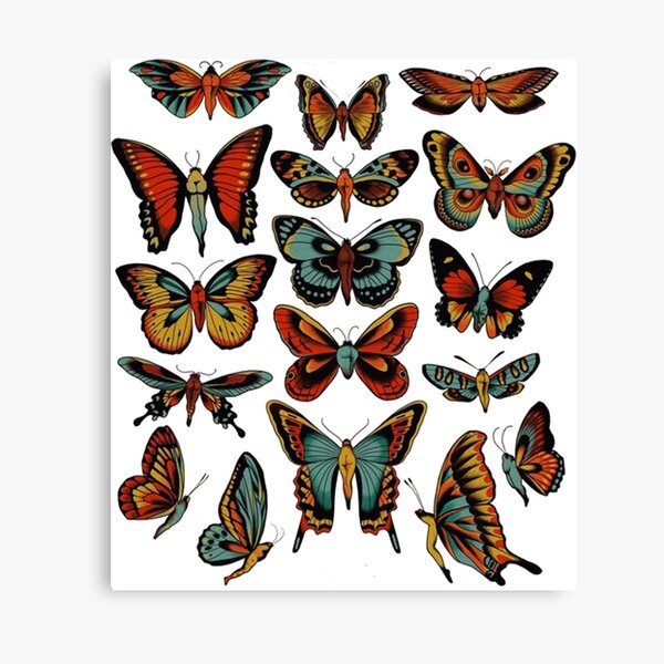 Butterflies traditional tattoo flash Comforter Canvas Print