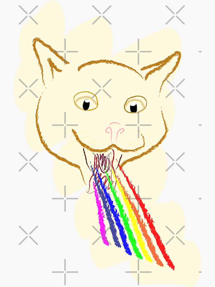 "Cat Puke bizarre illustration Funny cat puking rainbow" Sticker for