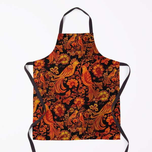 Item preview, Fiery Birds Folk Art Orange Red on Black designed and sold by wild.geranium.design.