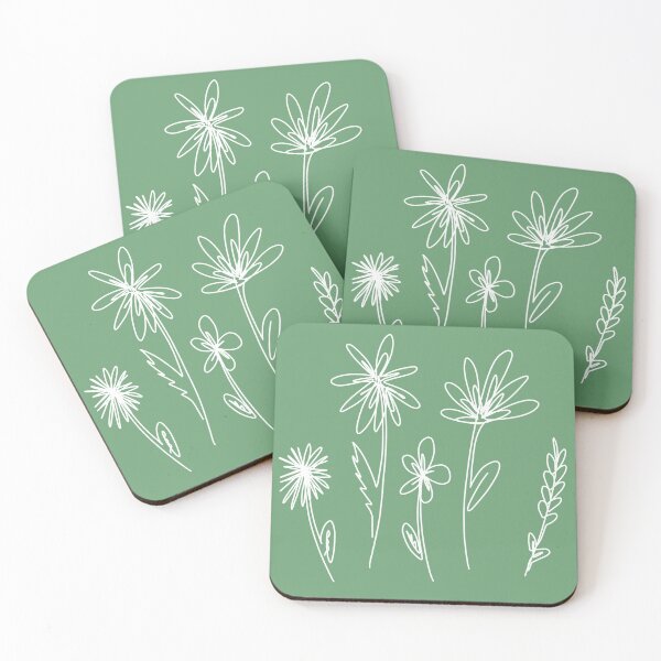 Item preview, White Line Flowers - Green Background designed and sold by laurenmoee.
