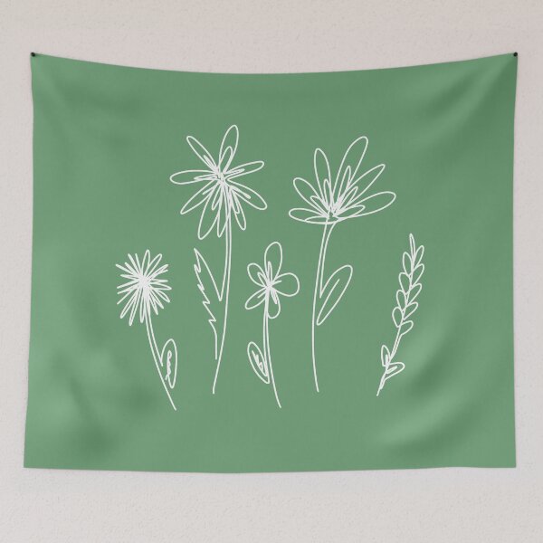 Item preview, White Line Flowers - Green Background designed and sold by laurenmoee.