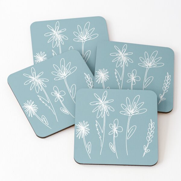 Item preview, White Line Flowers - Blue Background designed and sold by laurenmoee.