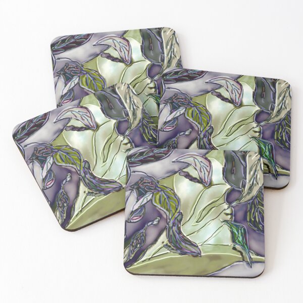 Leaves and Rocks - cloudy day Coasters (Set of 4)