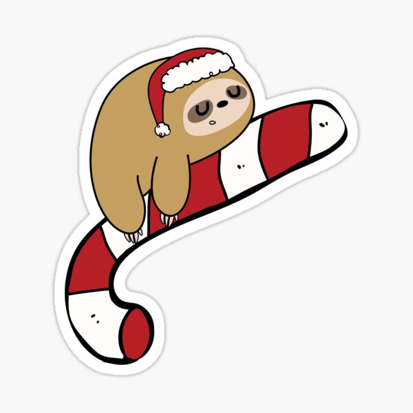 Cute Sloth And Giant Candy Cane Sticker