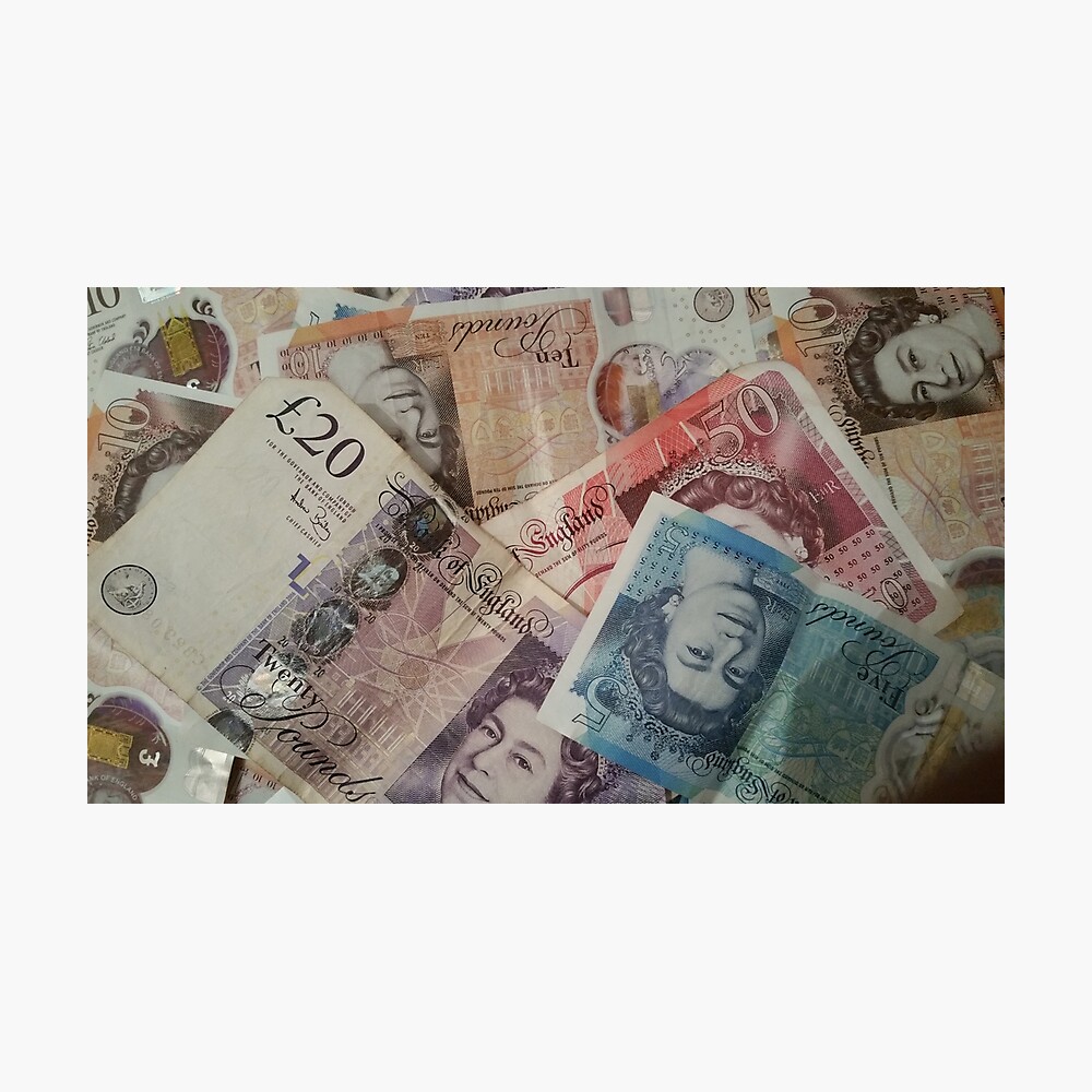 united kingdom five ten twenty fifty pound money notes poster by pabda redbubble