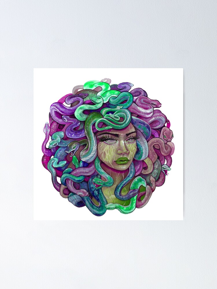 Coral and blue Medusa portrait Sticker for Sale by saraknid