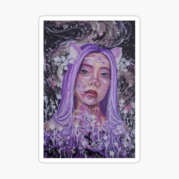 Purple, ethereal portrait (cat ears) Sticker