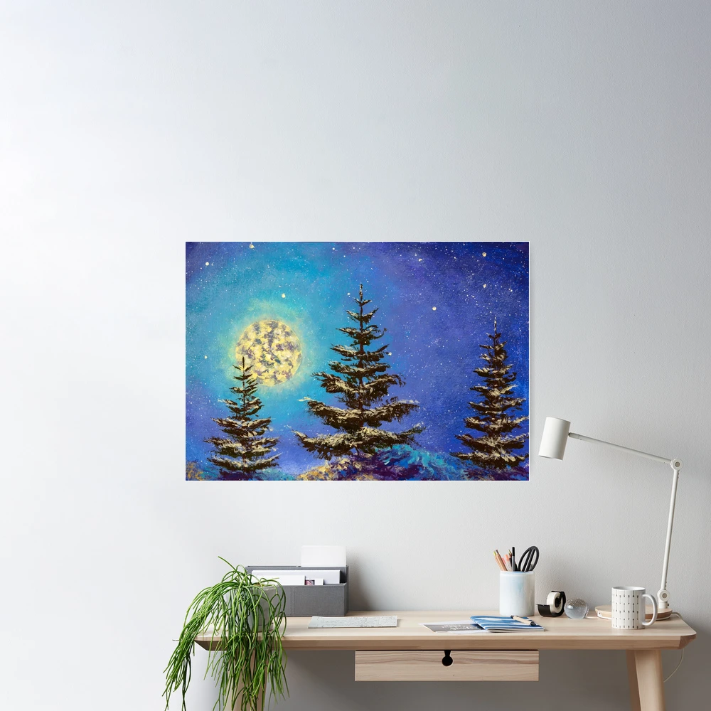 Canvas Poster Modern Art Large Size Christmas Night Snowy - Temu