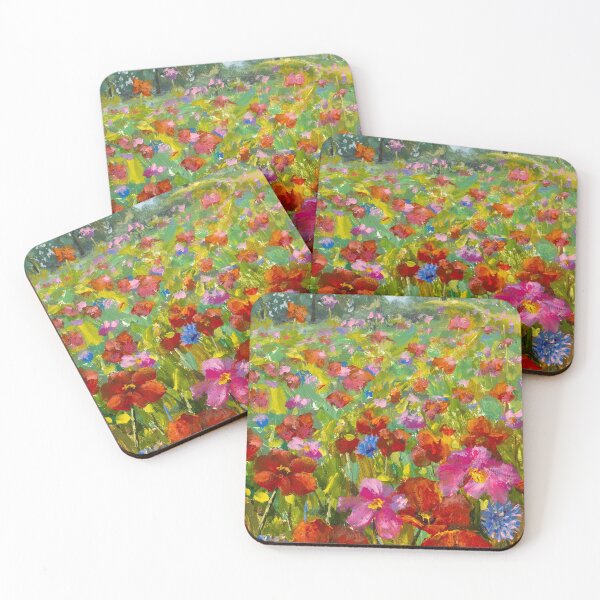 Item preview, Big red red poppies field, pink wildflowers in green grass designed and sold by rybakowvalery.