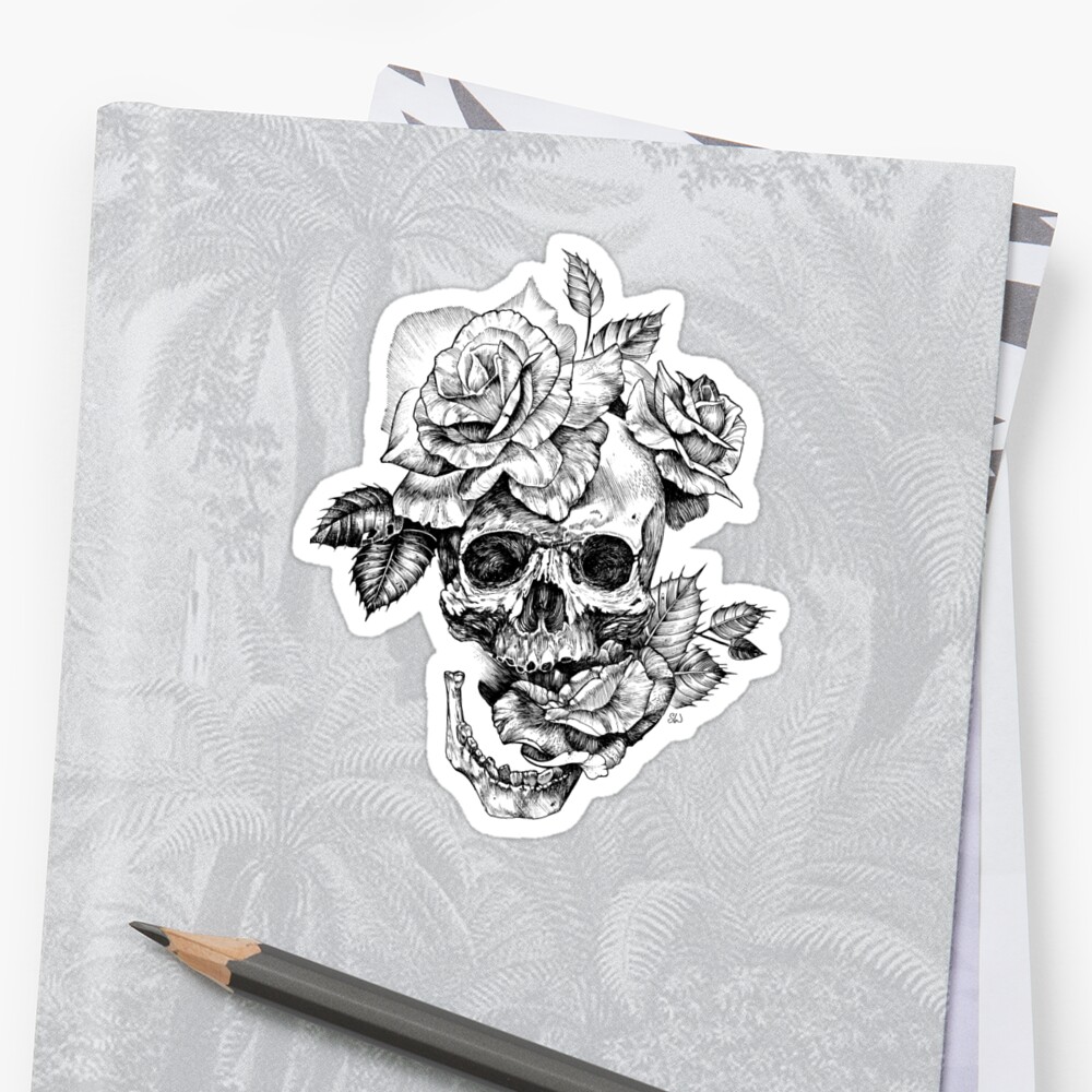 Skull And Roses Sticker By Saraknid Redbubble