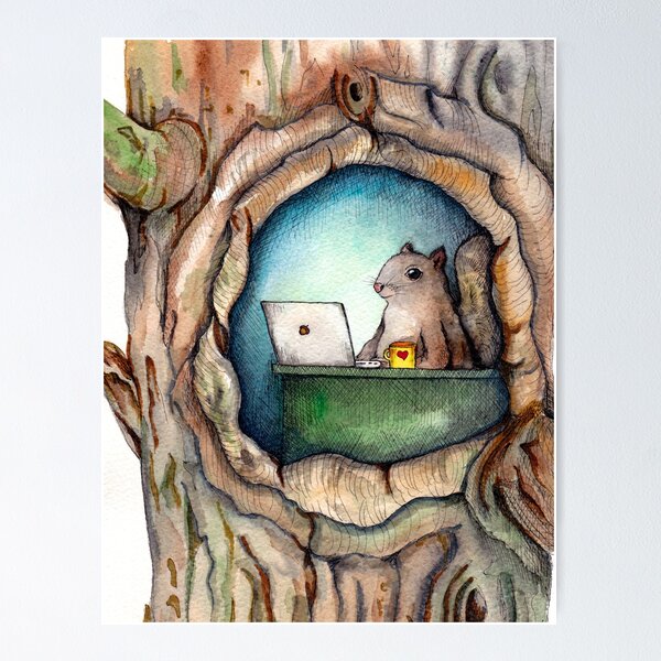 Item preview, "Spreadsheet Squirrel" - watercolor squirrel in tree, woodland creatures, squirrel painting, hipster squirrel designed and sold by yankeedime.