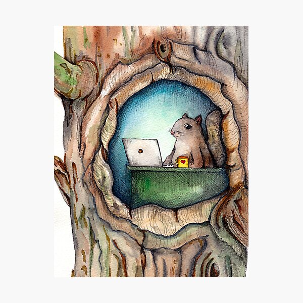 Item preview, "Spreadsheet Squirrel" - watercolor squirrel in tree, woodland creatures, squirrel painting, hipster squirrel designed and sold by yankeedime.