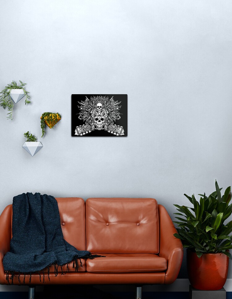 Aztekische Jaguar Maske Und Macuahuitl Metallbild Von Zugart Redbubble