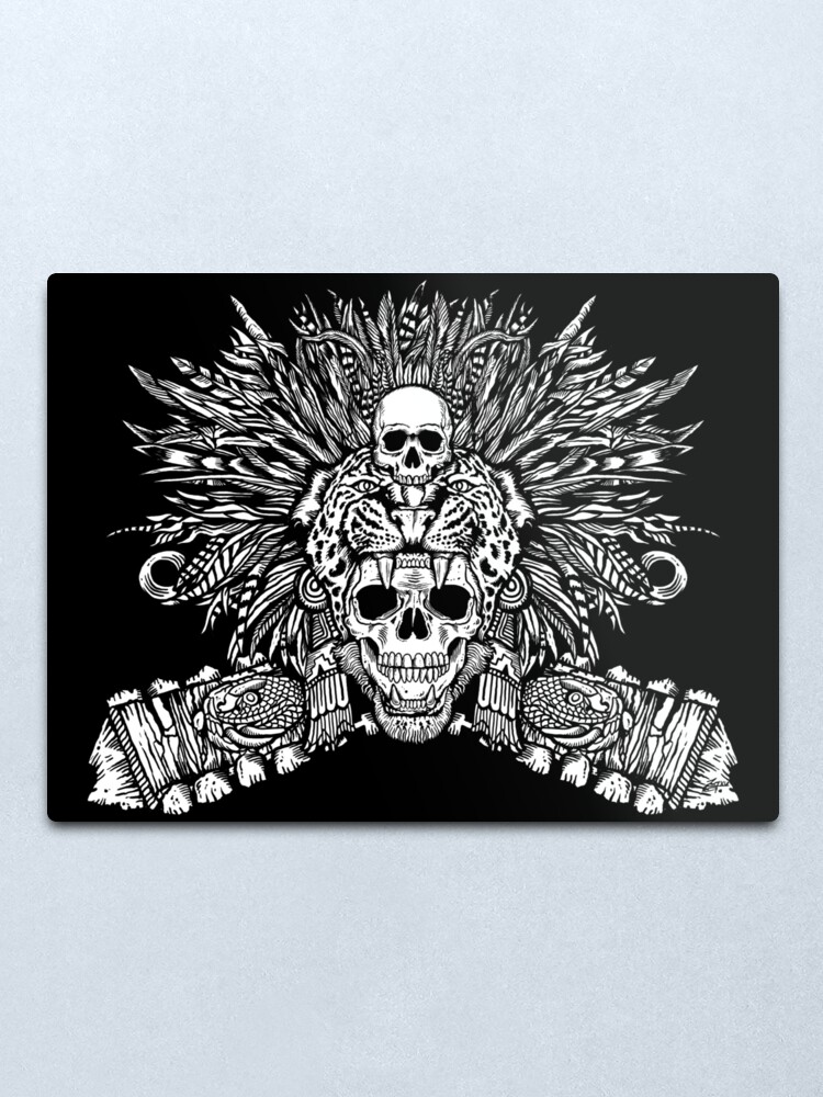 Aztekische Jaguar Maske Und Macuahuitl Metallbild Von Zugart Redbubble