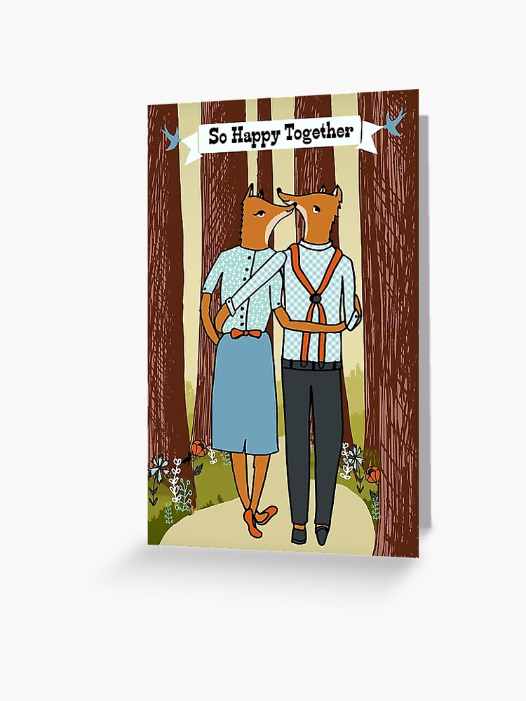 So Happy Together Foxes In Love Cute Foxes Card Walking In The Woods Greeting Card By Papersparrowart Redbubble