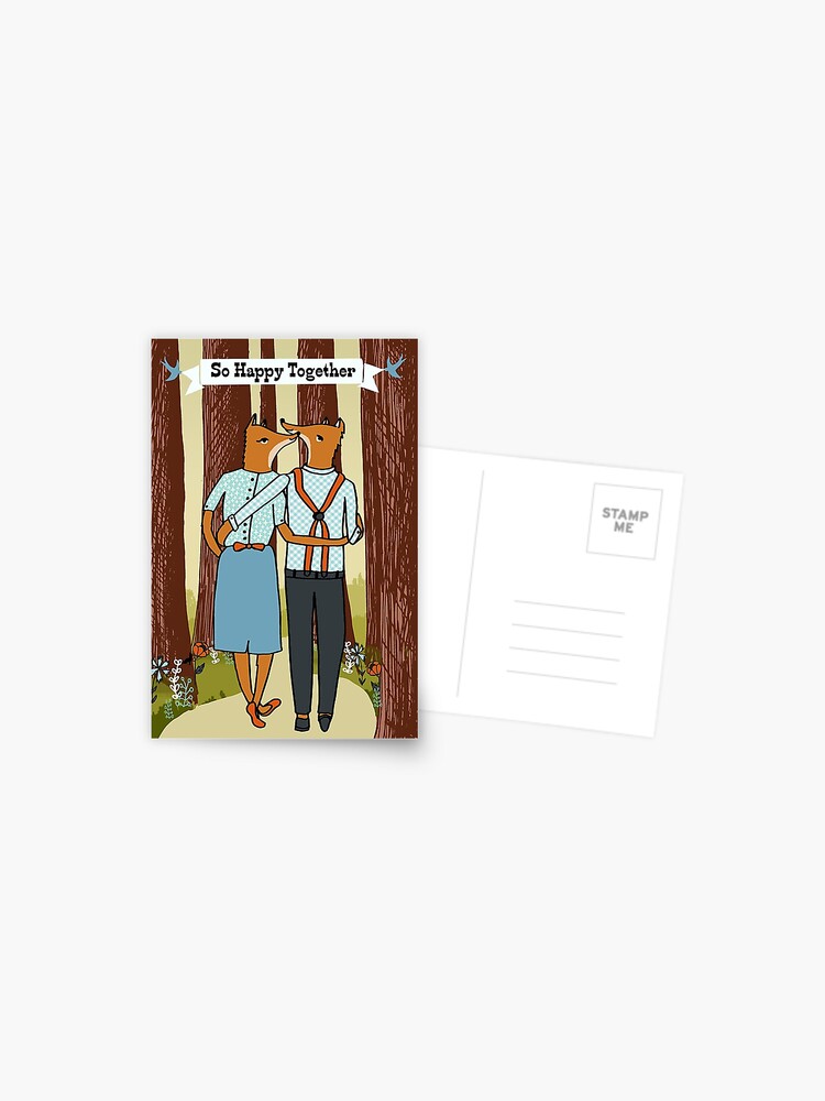 So Happy Together Foxes In Love Cute Foxes Card Walking In The Woods Postcard By Papersparrowart Redbubble