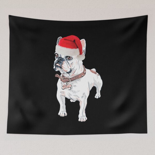 Aperçu de l'œuvre Bouledogue français Noël Santa Frenchie Noël Pied Fawn Frenchie blanc Frenchie cadeau créée et vendue par FunShirtDesigns.