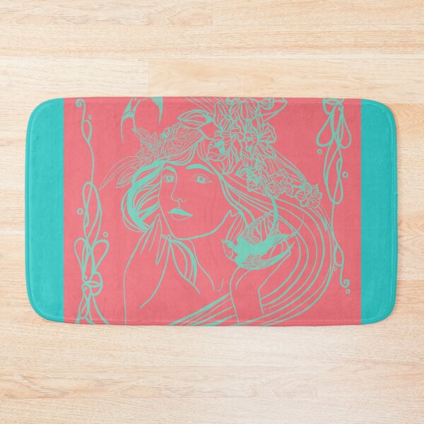 Item preview, Duo tone art nouveau girl with daffodils and swallows designed and sold by orangerinka.