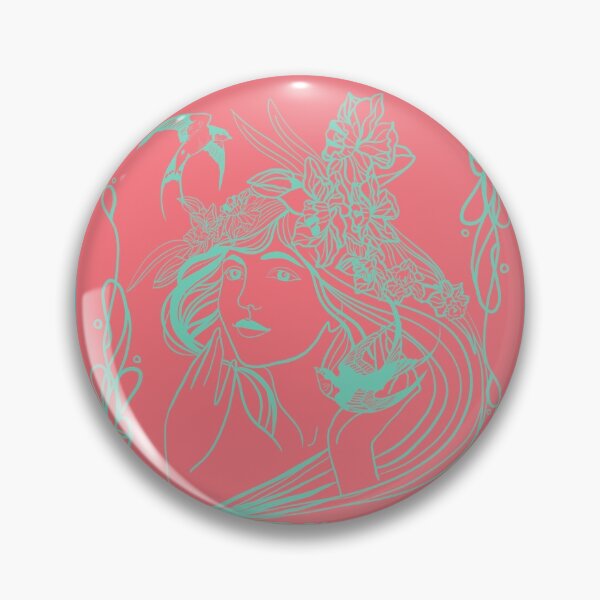 Item preview, Duo tone art nouveau girl with daffodils and swallows designed and sold by orangerinka.
