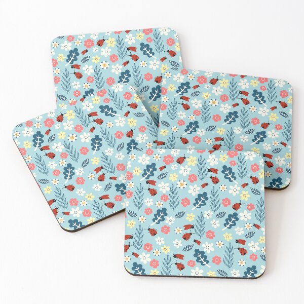 Item preview, Spring meadow in bloom with ladybirds on blue background designed and sold by Arch4Design.