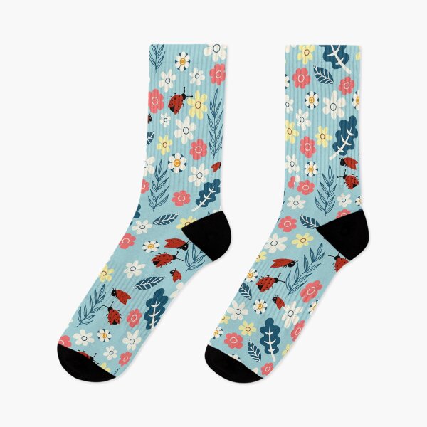 Item preview, Spring meadow in bloom with ladybirds on blue background designed and sold by Arch4Design.