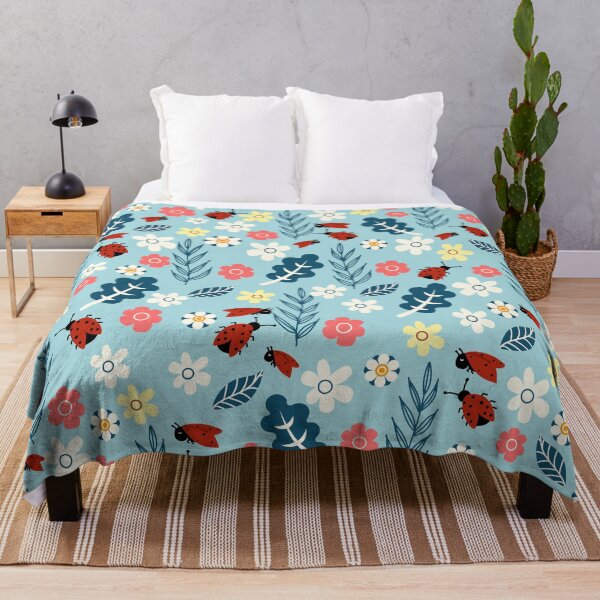 Item preview, Spring meadow in bloom with ladybirds on blue background designed and sold by Arch4Design.