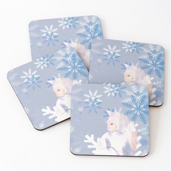 Item preview, White cat and baby blue snowflakes designed and sold by OanaSo.