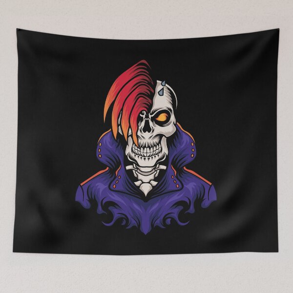 Item preview, Scary Evil Punk Skull With Red Hair designed and sold by UniQueensShop.