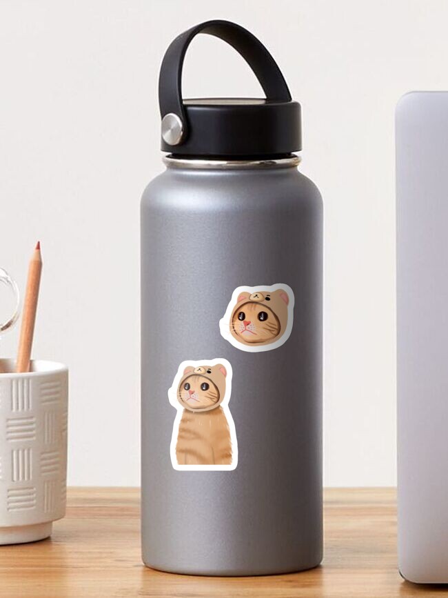 Sticker Dessin Anime Mignon Chat Orange Kitty Avec Un Chapeau A Capuche Ours Par Therainbowroom Redbubble