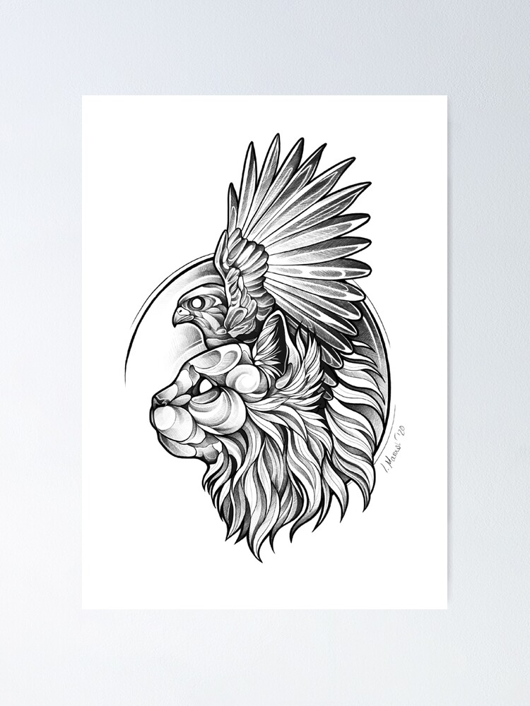 Alternative Ansicht von Blackwork - Hawk Cat Poster