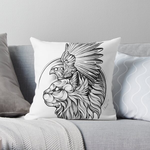 Blackwork - Hawk Cat Throw Pillow
