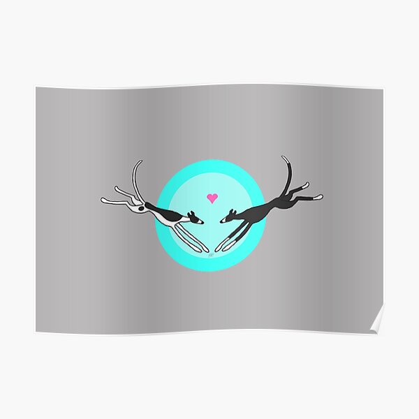 "Leaping Greyhounds White/Black and Black on blue" Poster for Sale by
