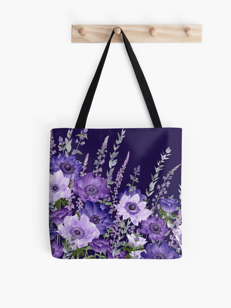 Bolsa de tela «Anémonas moradas y flores de menta gatera» de Fiona-Calder |  Redbubble