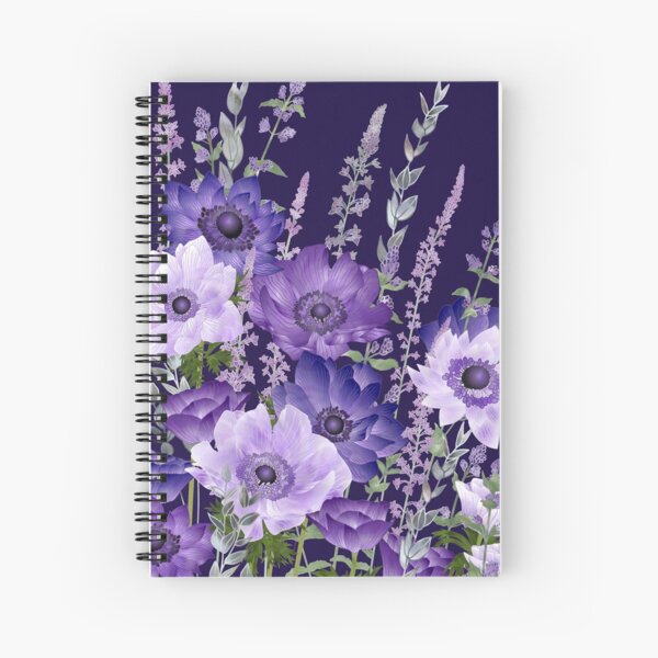 Purple Anemones & Catmint Flowers Spiral Notebook