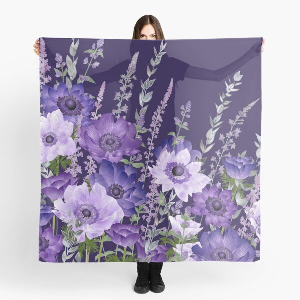 Purple Anemones & Catmint Flowers Scarf