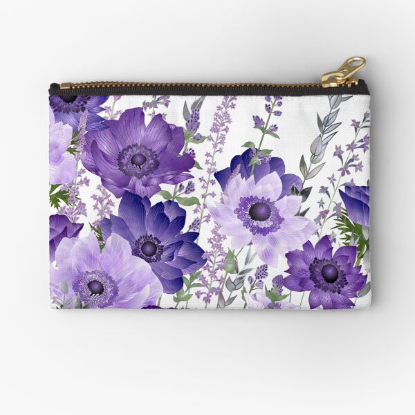 Purple Anemones & Catmint Flowers Zipper Pouch