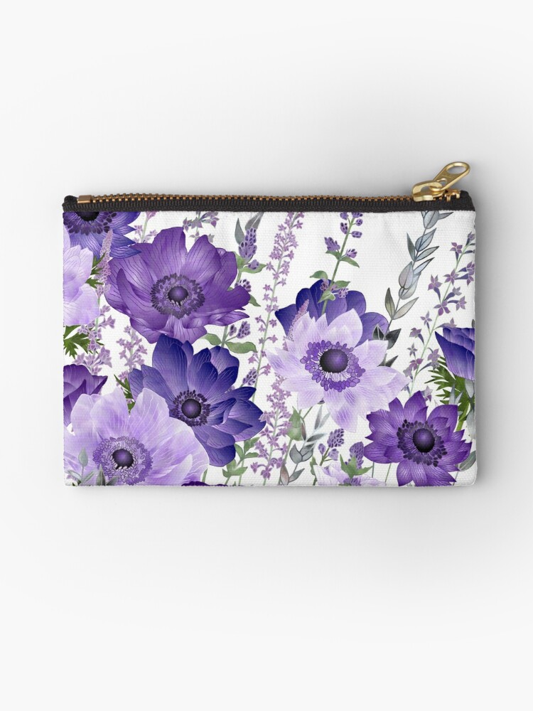 Bolsos de mano «Anémonas moradas y flores de menta gatera» de Fiona-Calder  | Redbubble