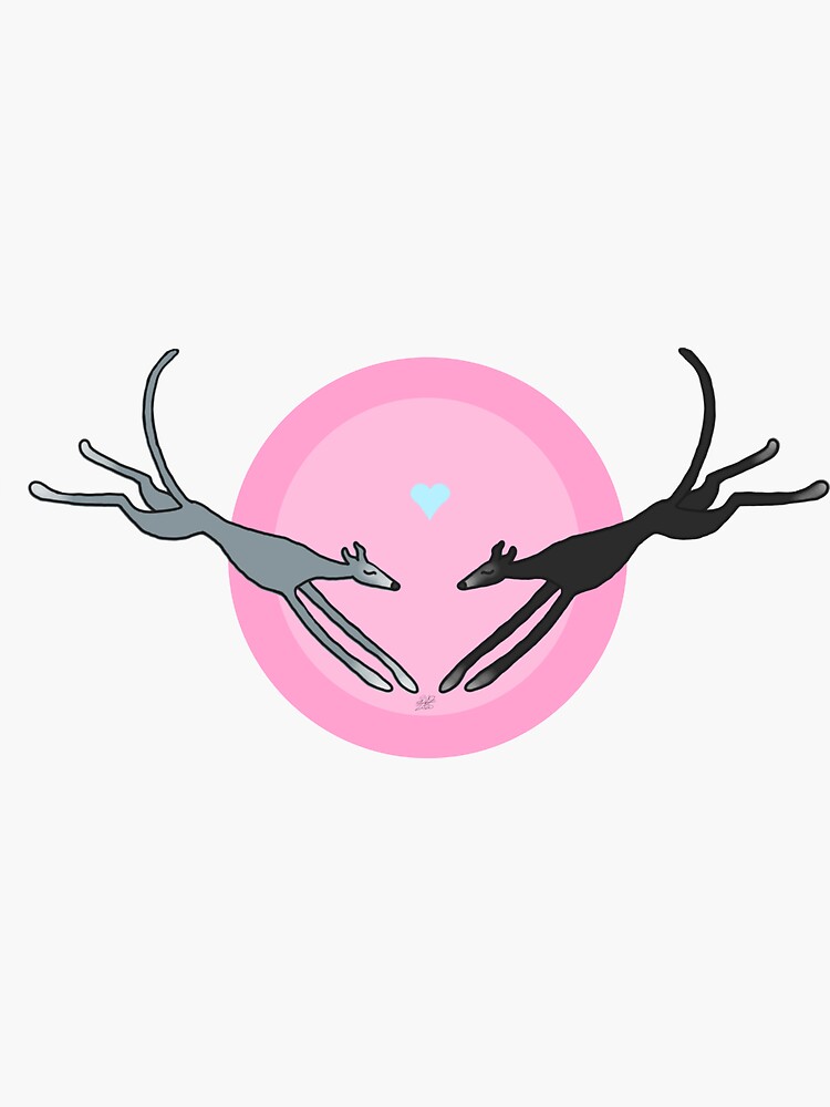 "Leaping Greyhounds Blue and Black on pink" Sticker for Sale by