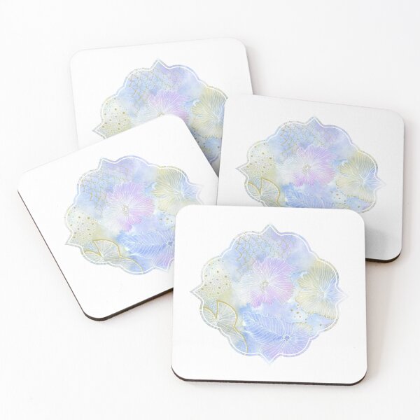 Item preview, Abstract Aesthetic Watercolor Pattern in Blue Purple Pink Gold with White Background designed and sold by CoconatStudio.