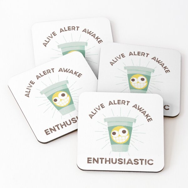Item preview, Alive Alert Awake Enthusiastic Coffee Guy - Brown Text designed and sold by DoomSalad.