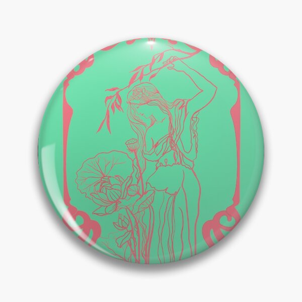 Item preview, Duo tone art nouveau girl with lotus flowers designed and sold by orangerinka.