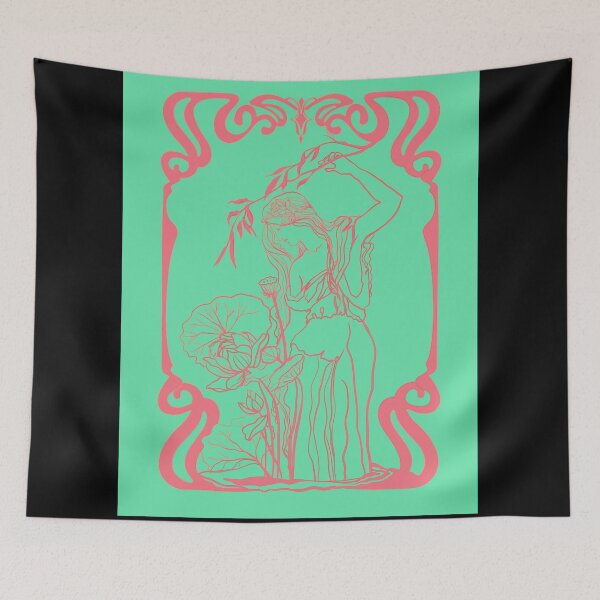 Item preview, Duo tone art nouveau girl with lotus flowers designed and sold by orangerinka.