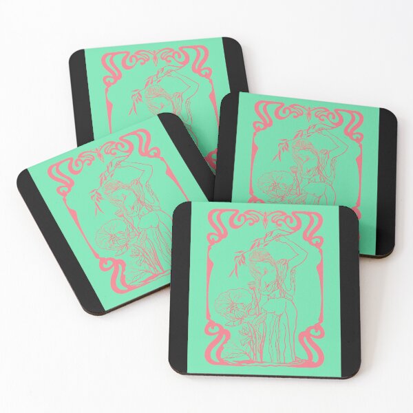 Item preview, Duo tone art nouveau girl with lotus flowers designed and sold by orangerinka.