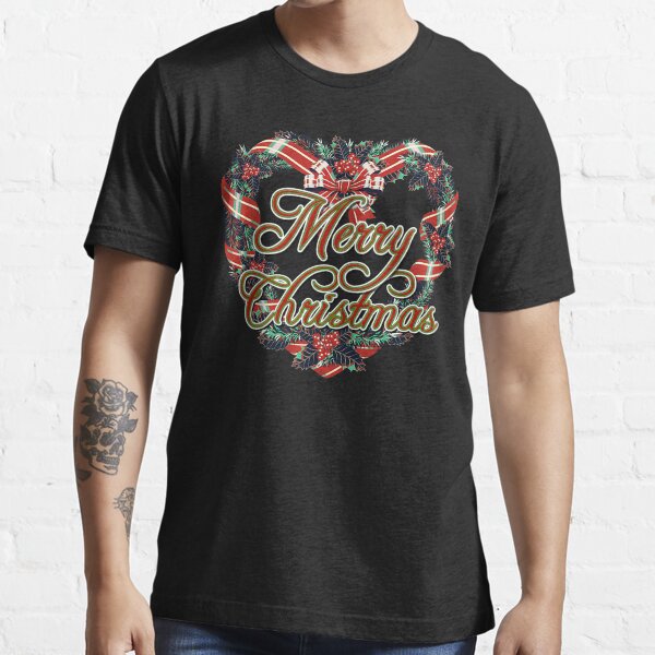 Vintage style Merry Christmas with a Heart Wreath Cute Essential T-Shirt