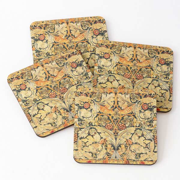 Item preview,  BIRDS ON ACANTHUS LEAVES ,ROSES ,VINE AND GRAPES IN ORANGE YELLOW, Art Nouveau Floral designed and sold by BulganLumini.