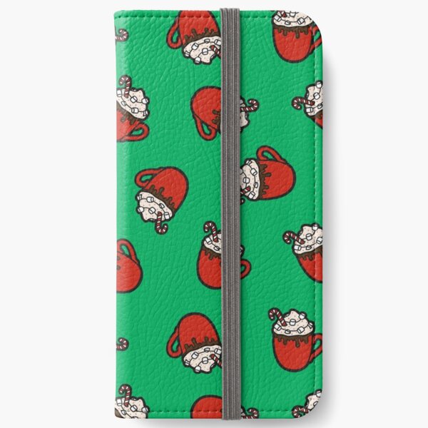 Festive Hot Cocoa Pattern in Winter Green iPhone Wallet