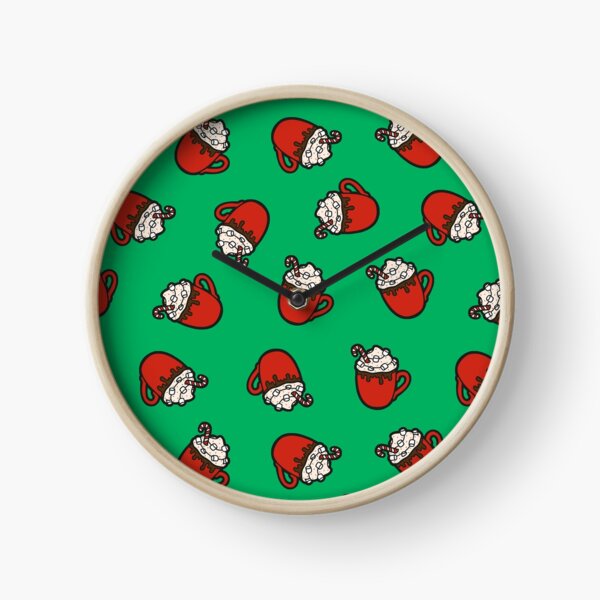 Festive Hot Cocoa Pattern in Winter Green Clock