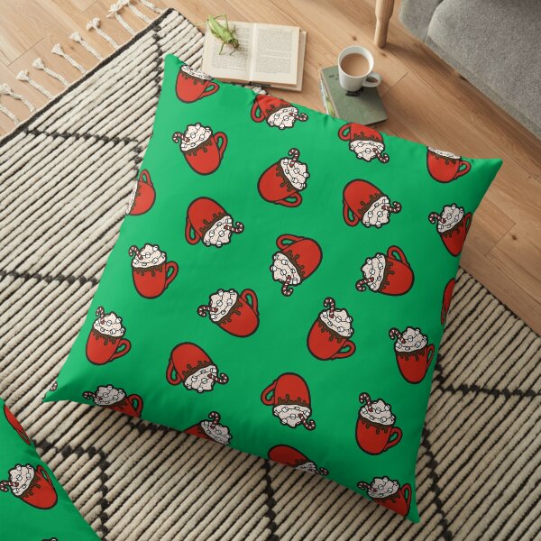 Festive Hot Cocoa Pattern in Winter Green Floor Pillow